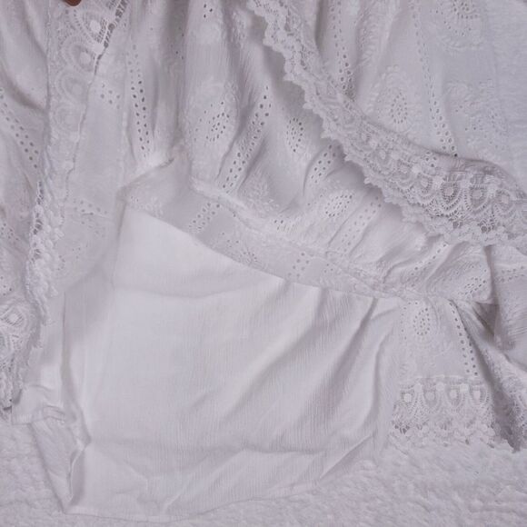 Karen Kane Boho Peasant Dress White Eyelet Lace Flowy Cottagecore Womens Small‎ - Picture 4 of 11